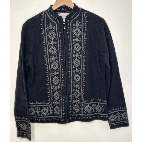 Marconi Sweaters - Vintage Marconi Large Folk Embroidered Cardigan Jacket Lambs Wool Gray